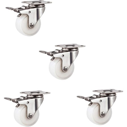 Små drejelige hjul, møbelgummihjulserstatning, lydløs/dobbelt leje, 4 stk. 2 tommer bremsehjul