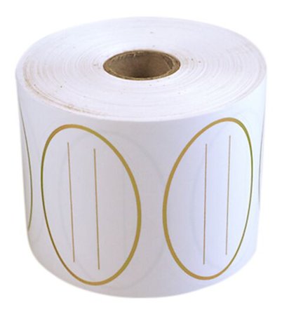 GAVEMERKELAPPER OVAL MED GULL TRYKK 1000STK PÅ RULL