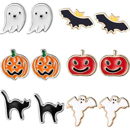 6 par Halloween-øreringe, sæt med græskar, sorte katte, flagermus og spøgelser til Halloween_tfrf