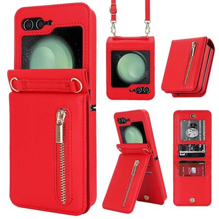 Z Flip 5 Plånboksfodral, Crossbody Dragkedja Läderfodral för Samsung Galaxy Z Flip 5 Med Kortfack