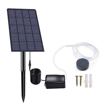 Solcellsluftpump, syrepump syresättare för utomhuspool damm akvarium, syrepump med luftstein