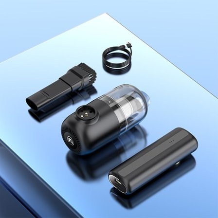 Högpresterande trådlös handhållen dammsugare för bil, laddningsbar bärbar dammsugare med laddningsbar batteribank och ficklampa (svart)