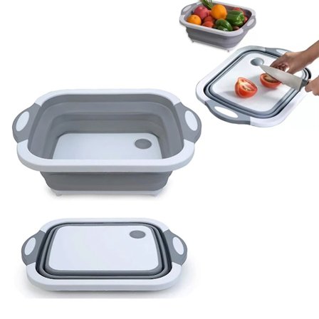 Vikbar Grönsakstvättkorg och Skärbräda - Grå - 1 st