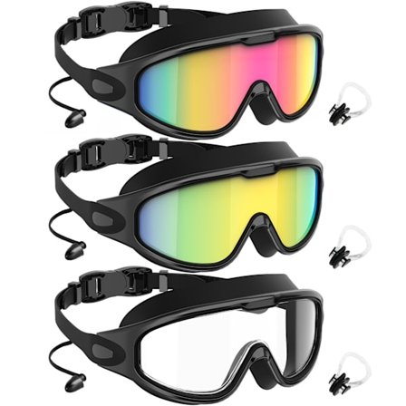 3-pakke Svømmebriller, Bredt Synsfelt UV400 Anti-dugg Lekkasjesikre Briller for Voksne