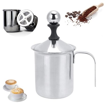 Manuel mælkeskummer, mælkeskummer i rustfrit stål til cappuccino og latte, 400 ml