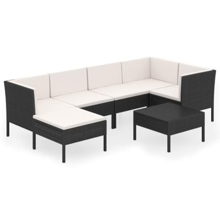 Vidaxl Loungegrupp För Trädgården Med Dynor 7 Delar Konstrotting Svart