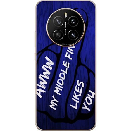 Kompatibel Mobilcover til Honor Magic7 Mørk typografisk illustration med hjerteform og budskab om venskab mod dybblå trætekstur