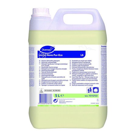 DIVERSEY Maskindisk Nova Pur-Eco L6, koncentrerat, maskinredo, gul 5l - Lyreco - Städ och hygien - Diskrengöring - Maskindiskmedel