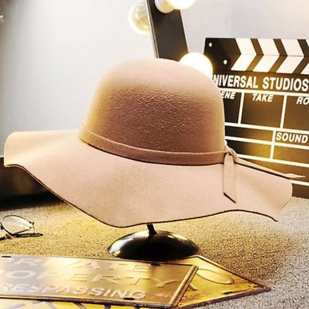 Vintage bredbrättad mjuk och varm hatt i ull-look/effekt för kvinnor