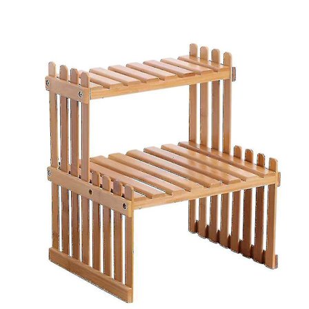 Bordplate Bambus Plantestativ Hylle, 2 Nivåer Innendørs Plantestativ Blomsterpotteholder, Skrivebordsorganisator