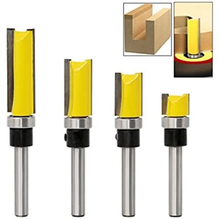 Planfræsersæt - Gule graveringsmaskineindsatser - 1/4-tommers spindler med topbæring - 4 stk.