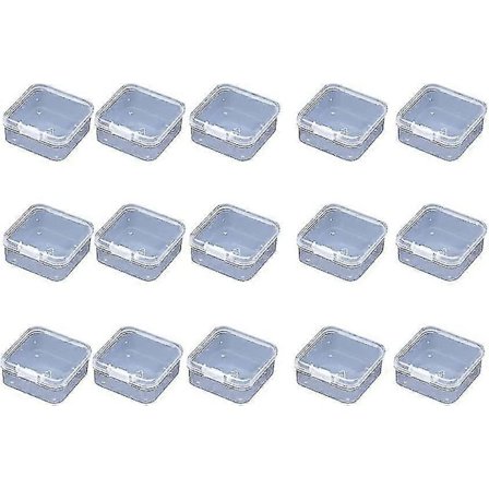 Gennemsigtig firkantet opbevaringsboks i plastik med låg (6,4 x 6,4 cm) 15 stk. (d-b2)