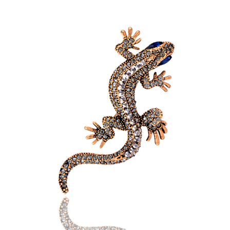 Luksus retro skinnende sort diamant stor firben broche til kvinder