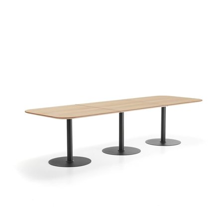 Table METRIC, rounded corners, 3000x1000x720 mm, black/oak