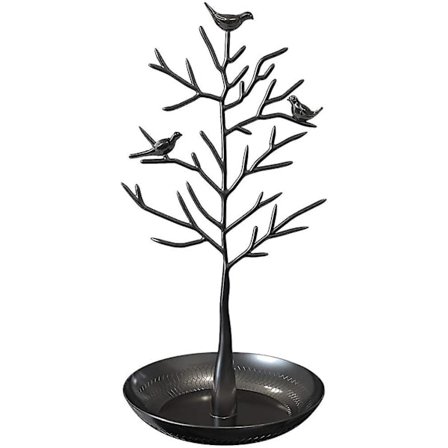 Ringholder, smykkeholder i træ til halskæde og øreringe, moderne, sød fugl