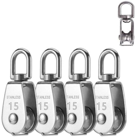 Enkelte blokktrinser, M15 rustfritt stål trinse retningsbestemt svingtrinse trekktrinse fiskenett trinse belastning 35 kg KLB