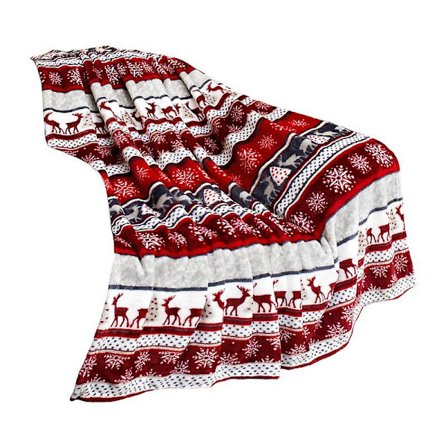 Julefilt Snøfnugmønster Blød Hyggelig Plys Tyk Hold Varm Pladsbesparende Elgmønster Sofaseng