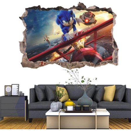 3D-tyyli Sonic The Hedgehog -seinätarra, kodin sisustus, seinätaide, vinyylitarra lastenhuoneeseen, olohuoneeseen (planeetalla (32 * 48cm))