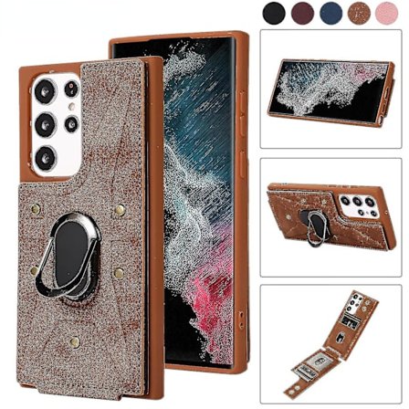 Lær Lommebok Telefondeksel Kompatibel Samsung Galaxy S23 Ultra/s23 Plus/s23 Med Magnetisk Ringstativ & Kortspor