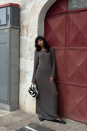NA-KD Fine Knitted Maxi Dress - Langærmede maxikjoler - Grå - M (EU 38-40)