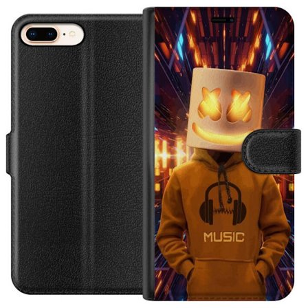 Yhteensopiva Lompakkokotelo Apple Apple iPhone 7 Plus DJ-hahmo valaisevassa kypärässä ja hupparissa futuristisessa musiikkiympäristössä neonvalo