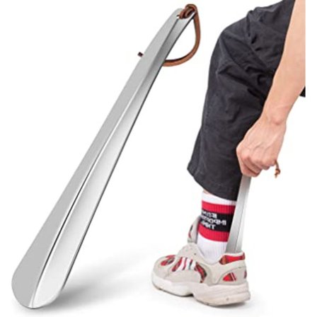 Sko Horn Lang 12 Tommer, Premium Rustfrit Stål Sko Horn, Sko Hjælper til Seniorer, Sko Horn til Gravide Kvinder, Langt Håndtag Sko Horn til Mænd, 