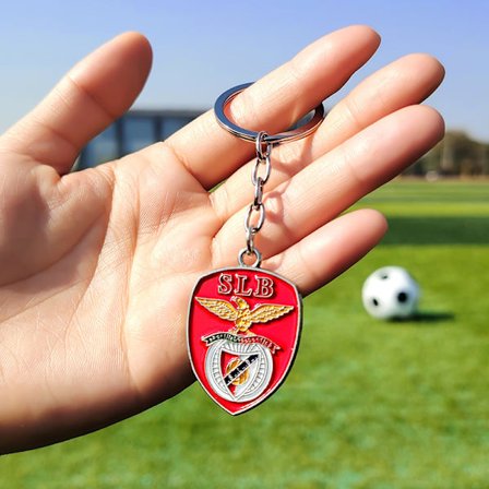 Dobbeltsidet nøglering i zinklegering, fodboldklub nøglering, farverig dobbelt rød Benfica