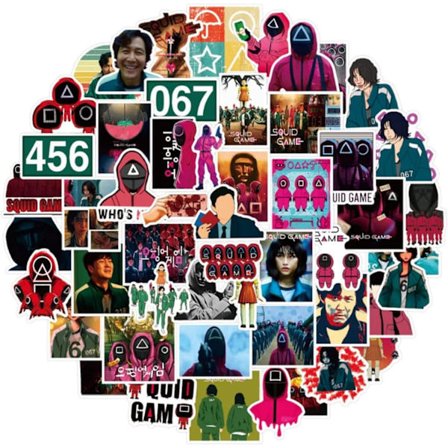 Squid Game-klistermærker 200 styk uden gentagelse, populære klistermærker fra tv-serien, til skateboard/køleskab/guitar/laptop