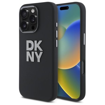 DKNY Fodral för 16 Pro i flytande silikon med metallogo iPhone - Svart