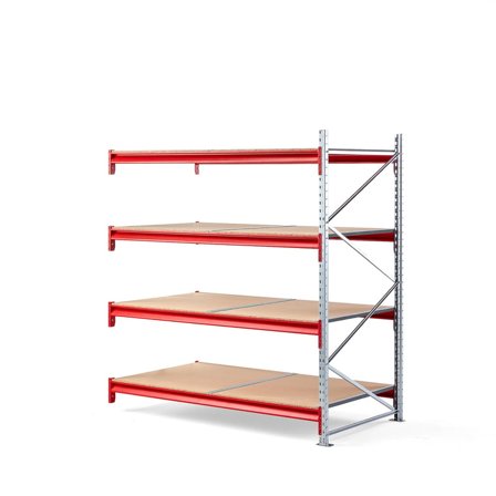 Lagerreol TOUGH, påbyggseksjon, H2000 B1800 D1000 mm, 4 hyller i tre