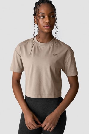 ICANIWILL - Everyday Cotton Cropped T-shirt Greige - Dam - Träningskläder från ICIW