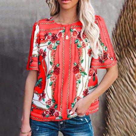 Dam Kortärmad T-shirt Flroal Print Toppar