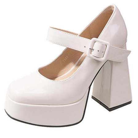 Dame Square Toe Platform Chunky Hæl Mary Jane Sko Patent Læder Ankelrem Lukket Tå Fashio