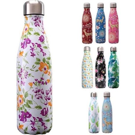 500 ml Sports Drikkeflaske Rustfritt Stål Isolert BPA-fri Trykk A: Hvite Blomster