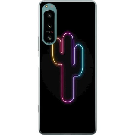 Yhteensopiva Puhelinkuori Sony Sony Xperia 5 IV Neonpiirros kaktuksista vaaleanpunaisessa ja sinisessä valossa tummaa taustaa vasten