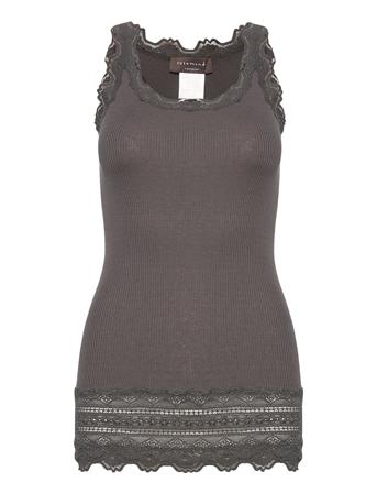 Silk Top Medium W/Wide Lace T-shirts & Tops Sleeveless Brun Rosemunde