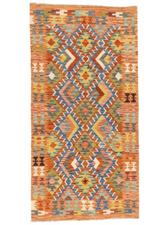 Kelim Afghan Old Style Teppe Håndvevd 100X198 Brun/Oransje Afghanistan