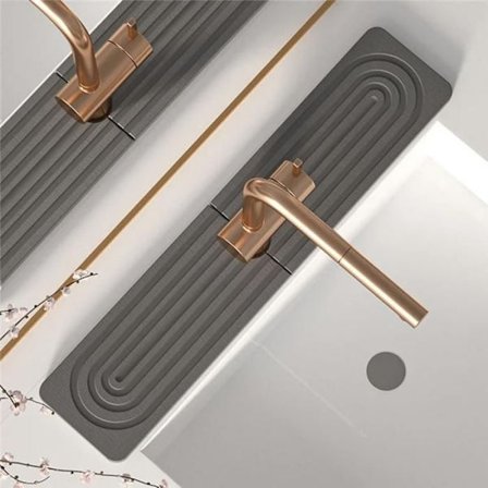 2 stk./sæt 60x10 cm Superabsorberende stænkskærmsmåtte til vandhane til køkkenvask, lang diatoméjord hurtigtørrende bakke - mørkegrå