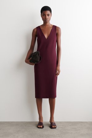 COS Frauen Midikleid In Wickeloptik Mit V Ausschnitt in Rot