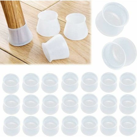 24 stk Stolbensbeskyttere i silikon, møbelbeskyttere for bord, sklisikre møbelføtter, transparente, 28-45 mm