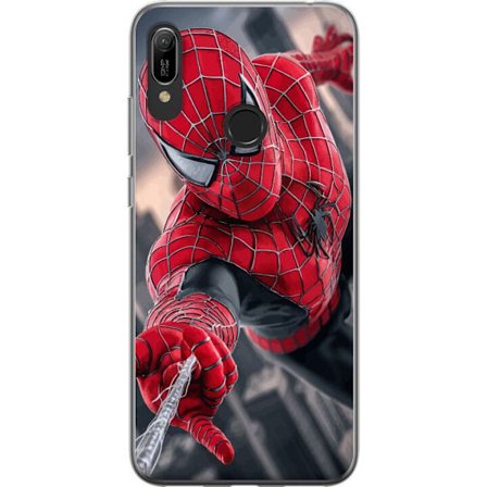 Kompatibel Mobilcover til Huawei Huawei Y6 (2019) Dynamisk Spider-Man-illustration i action-perspektiv, superheltetema med bevægelsesenergi og cinema