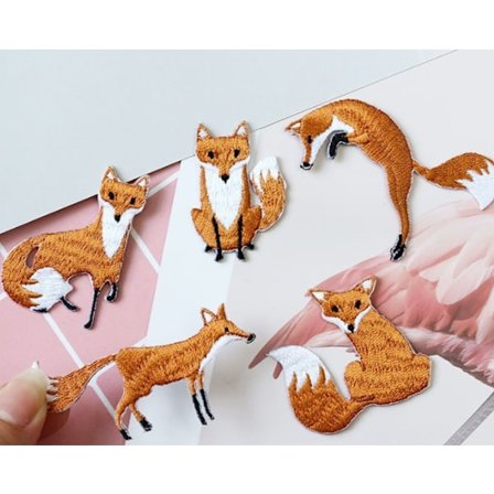 5 stk. Fox broderi strykejern-på lapp, broderi klistremerke strykejern på