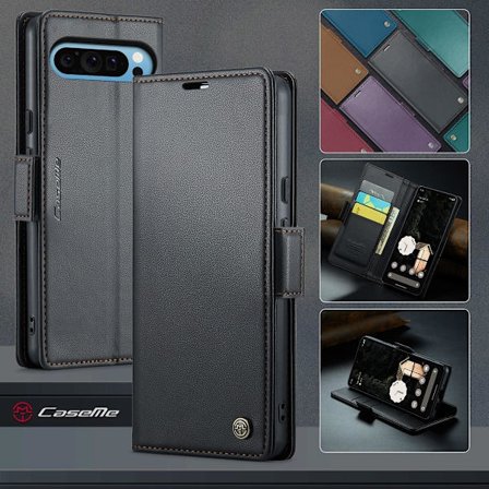 (För Pixel 9/9 Pro) Läderplånboksfodral med kortfack och magnetstängning