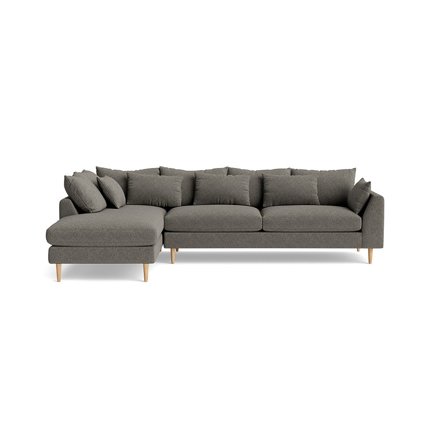 Ofelia Chaiselong Sofa, Venstrevendt - Boston Grå - 300x210x85cm - Stofsofa med Blød Komfort & Puder