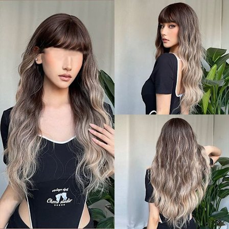 Naisten synteettinen peruukki Lämmönkestävä pitkä kihara Big Wave -peruukki 4 4