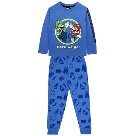 Super Mario Boys Luigi Pyjamas Set 7-8 år Blå/Grön/Vit