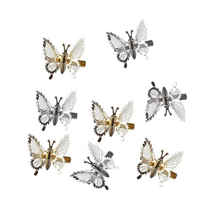 8 st glittrande fjärilshårklämmor kreativa personliga metall rörliga fjärilshårklämmor håraccessoarer presenter till kvinnor flickor
