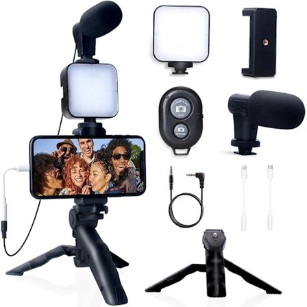 Smartphone Vlogging Kit för iPhone Android med Stativ Mini Mikrofon Starter Vlogg kit
