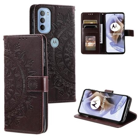SKALO Moto G31 / G41 Mandala Plånboksfodral - Mörkbrun