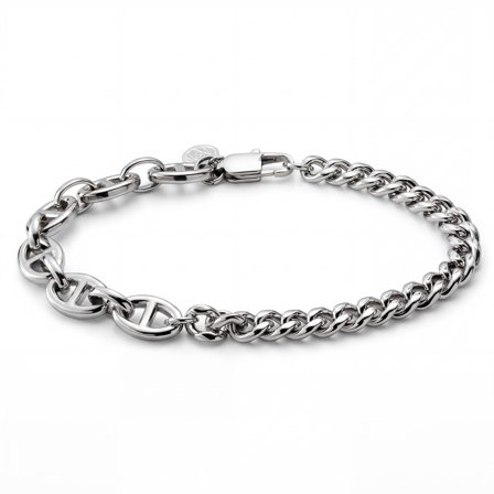 New Classics | 8mm Silver-Tone Stainless Steel Cuban & Pig Nose Chain Bracelet for Men - Chain Bracelets
